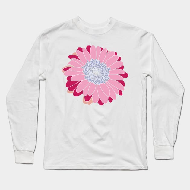 Painted Daisy Flower in Pink and Blue Graphic Long Sleeve T-Shirt by ellenhenryart